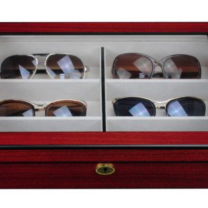 Scatola porta occhiali in legno con vetrina 6 posti Ciliegio