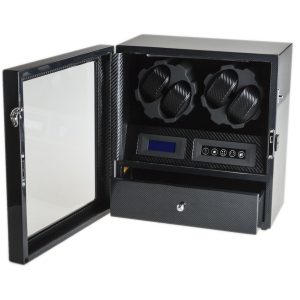 Watch Winder carica 4 orologi automatici Carbon LED Battery