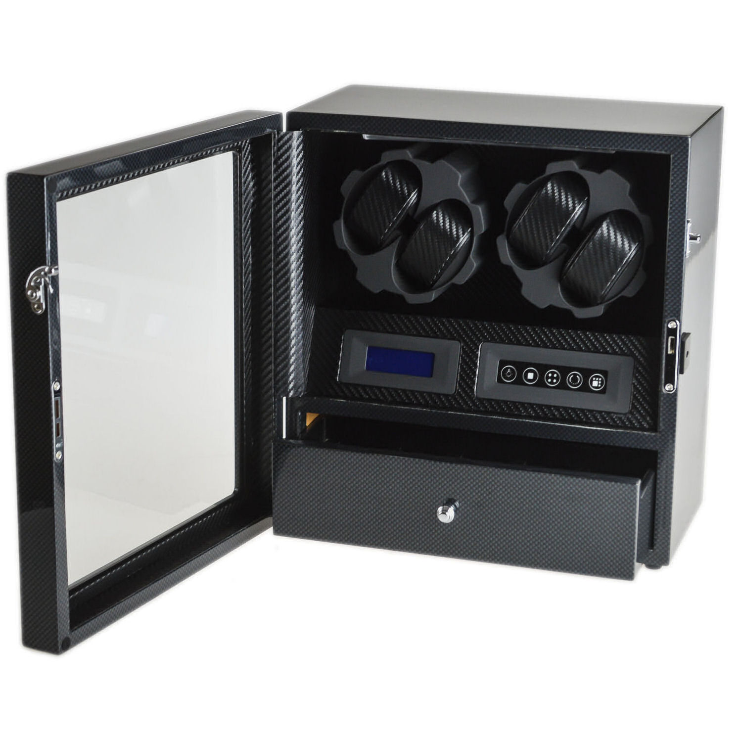 Watch Winder carica 4 orologi automatici Carbon LED Battery