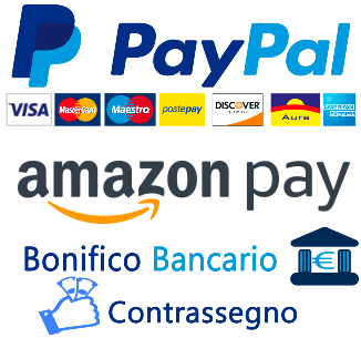 Modalità di pagamento: Paypal, Amazon Pay, Bonifico, Postepay, Contrassegno